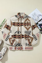 Cargar imagen en el visor de la galería, Beige Aztec Printed Stand Neck Zip Up Jacket
