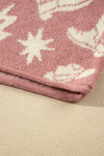 Cargar imagen en el visor de la galería, Peach Blossom Western Print Drop Shoulder Round Neck Long Sleeve Sweater
