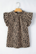 Load image into Gallery viewer, Khaki Animal Print Ruffle Sleeve Back Button Top
