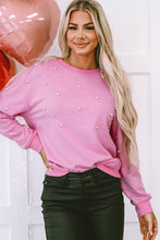 Cargar imagen en el visor de la galería, Baby Pink Pearl Detail Ribbed Crew Neck Sweatshirt
