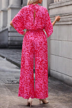 Cargar imagen en el visor de la galería, Hot Pink Leopard Loose Sleeve Belted Wide Leg Jumpsuit
