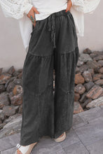 Cargar imagen en el visor de la galería, Black Mineral Wash Tiered Wide Leg Patchwork Drawstring Pants

