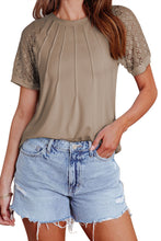 Cargar imagen en el visor de la galería, Pale Khaki Seamed Detail Contrast Lace Raglan Sleeve Tee
