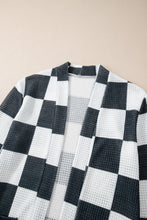 Load image into Gallery viewer, Black Checkered Waffle Knit Thumbhole Open Front Cardigan
