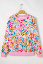 Cargar imagen en el visor de la galería, Pink Abstract Printed Drop Shoulder Loose Sweatshirt
