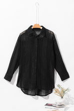 Cargar imagen en el visor de la galería, Black Lace Crochet Collared Tunic Oversized Shirt
