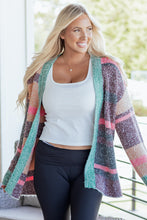 Load image into Gallery viewer, Multicolour Color Block Striped Side Slit Open Front Cardigan
