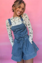 Load image into Gallery viewer, Sky Blue Buckle Straps Bib Style Tied Backless Flared Denim Overall
