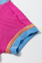 Cargar imagen en el visor de la galería, Bright Pink Textured Contrast Trim Round Neck T Shirt
