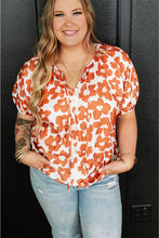 Cargar imagen en el visor de la galería, Orange Plus Size Floral Print Drawstring V Neck Short Sleeve Blouse
