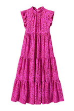 Cargar imagen en el visor de la galería, Hot Pink Leopard Print Ruffled Trim Tiered Maxi Dress
