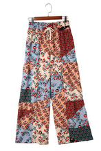 Load image into Gallery viewer, Multicolor Boho Patchwork Print Drawstring Wide Leg Pants
