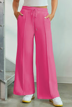 Load image into Gallery viewer, Rose Red Terry Knit Drawstring Smocked Waist Wide Leg Sweatpants
