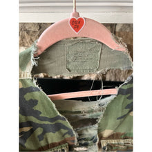 Load image into Gallery viewer, Women’s Upcycle Genuine Army Cropped Distressed Camouflage Jacket - Green Camo
