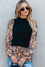 Load image into Gallery viewer, Black Floral Ruffle Sleeve Peplum Top
