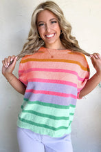 Load image into Gallery viewer, Hot Pink Colorful Stripe Bubble Short Sleeve Sweater
