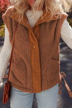 Load image into Gallery viewer, Cinnamon Faux Fur Snap Button Front Knot Side Plush Vest with Pockets

