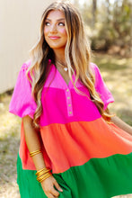 Cargar imagen en el visor de la galería, Multicolor Color Block Tiered Puff Sleeve Dress
