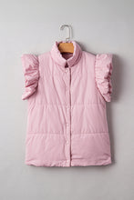 Load image into Gallery viewer, Pink Stand Neck Flutter Sleeve Snap Button Puffer Vest
