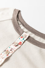 Load image into Gallery viewer, Colorblock Floral Patchwork Flared Sleeve Buttons Henley Top
