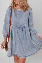 Cargar imagen en el visor de la galería, Beau Blue Light Wash High Waist Loose Fit Denim Mini Dress
