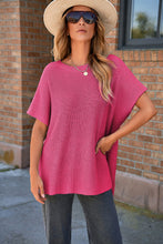 Cargar imagen en el visor de la galería, Rose Red Short Sleeve Side Slit Oversized Sweater
