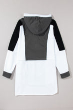 Load image into Gallery viewer, Black Color Block Exposed Seam Buttoned Neckline Hoodie
