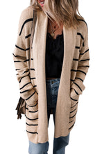 Cargar imagen en el visor de la galería, Black Stripe Shawl Neckline Open Cardigan with Pockets
