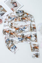 Load image into Gallery viewer, Brown Western Wild Horses Print Hollow-out High Neck Top
