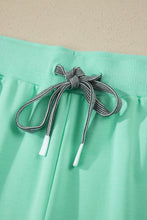 Cargar imagen en el visor de la galería, Mint Green Solid V-Neck Tee and Drawstring Plus Size Pants Set
