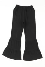 Cargar imagen en el visor de la galería, Black Textured High Waist Ruffled Bell Bottom Pants
