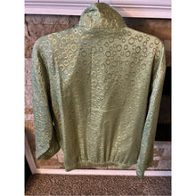 Cargar imagen en el visor de la galería, Vintage 80s 100% Silk Olive Green Metallic Bomber Jacket Lightweight Zip Jacket
