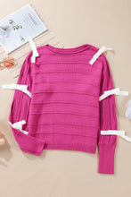 Load image into Gallery viewer, Hot Pink Bow Knot Cut Out Round Neck Loose Sweater
