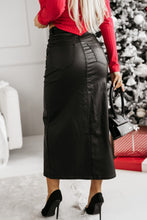 Cargar imagen en el visor de la galería, Black Split Front High Waist Slim Fit Midi Skirt
