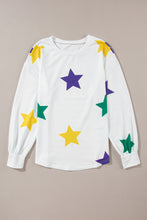 Cargar imagen en el visor de la galería, White Mardi Gras Star Printed Long Sleeve Top
