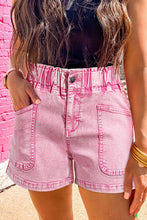 Load image into Gallery viewer, Strawberry Pink Elastic High Waisted Denim Shorts
