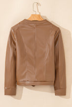 Cargar imagen en el visor de la galería, Chestnut Solid Faux Leather Zipper Slim Fit Jacket
