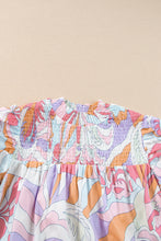 Cargar imagen en el visor de la galería, Pink Abstract Print Bubble Sleeve Smock Detail Blouse
