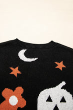 Load image into Gallery viewer, Black Halloween Mythical Night Pattern Drop Shoulder Sweater
