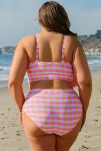 Load image into Gallery viewer, Pink Plus Size Plaid Print High Waist Bikini Set
