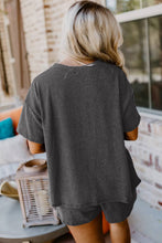 Cargar imagen en el visor de la galería, Carbon Grey Ribbed Textured Knit Loose Fit Tee and Shorts Set
