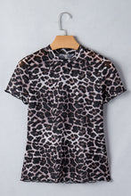 Cargar imagen en el visor de la galería, Khaki Leopard Print Sheer Mesh Short Sleeve Top
