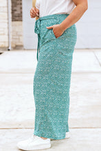 Load image into Gallery viewer, Green Curvy Girl Floral Tied Waist Wide Leg Pants
