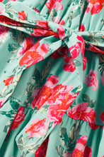 Load image into Gallery viewer, Green Floral Bubble Sleeve Surplice Ruffled Plus Size Dress
