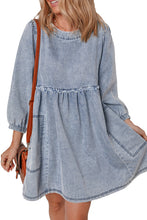 Cargar imagen en el visor de la galería, Beau Blue Light Wash High Waist Loose Fit Denim Mini Dress
