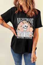 Load image into Gallery viewer, Black Nightmare Before Coffee Skull Checkerboard Graphic Halloween Tee
