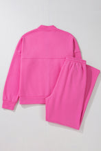 Cargar imagen en el visor de la galería, Bright Pink Solid Seamed Zipper Jacket and Drawstring Waist Pants Set
