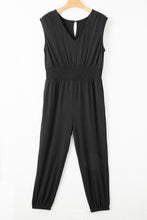 Load image into Gallery viewer, Black Plus Smocked High Waist Sleeveless V Neck Jumpsuit
