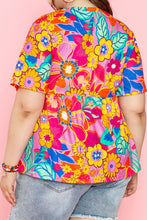 Cargar imagen en el visor de la galería, Pink Floral Print Short Sleeve Plus Size Babydoll Blouse
