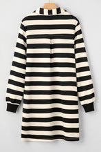 Load image into Gallery viewer, Black Stripe Collared V Neck Long Sleeve Loose Casual Dress
